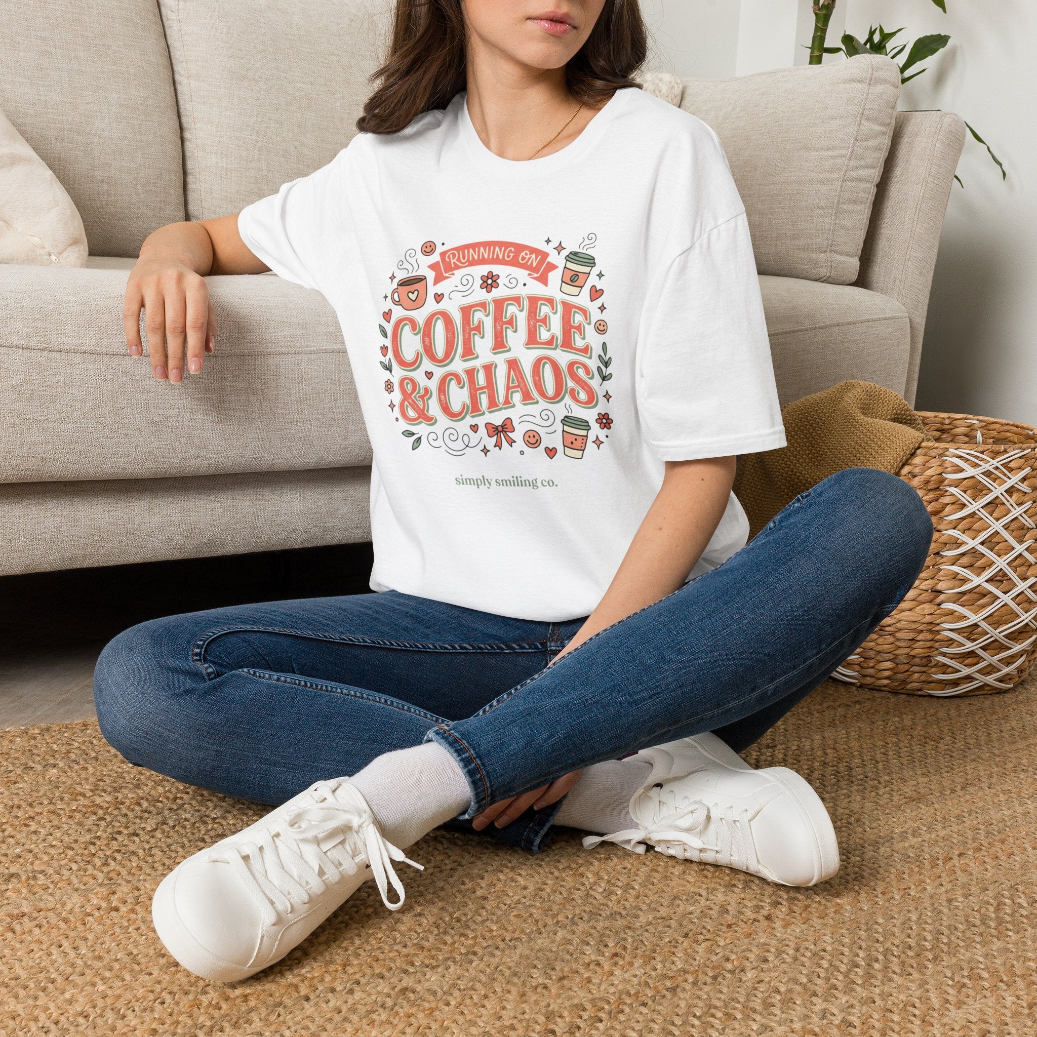 Coffee & Chaos T-Shirt — "Running On Coffee & Chaos" Graphic Tee for Coffee Lovers