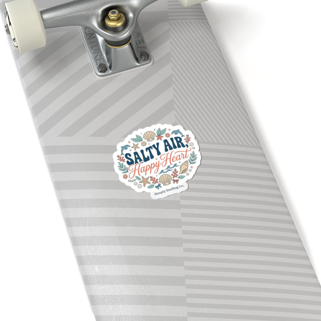 Salty Air Happy Heart Kiss-Cut Stickers | coastal aesthetic, seafoam blue