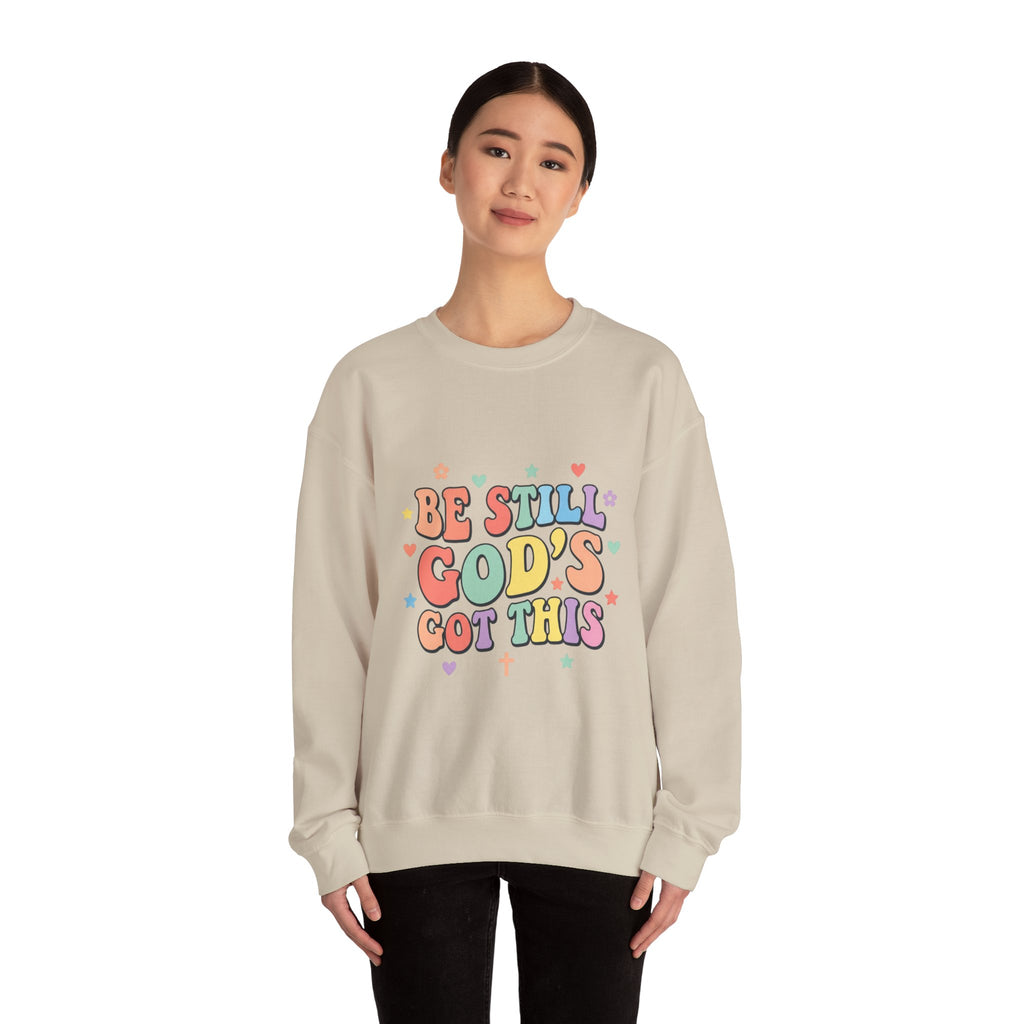 Be Still God's Got This Sweatshirt | Christian encouragement, pastel groovy faith design