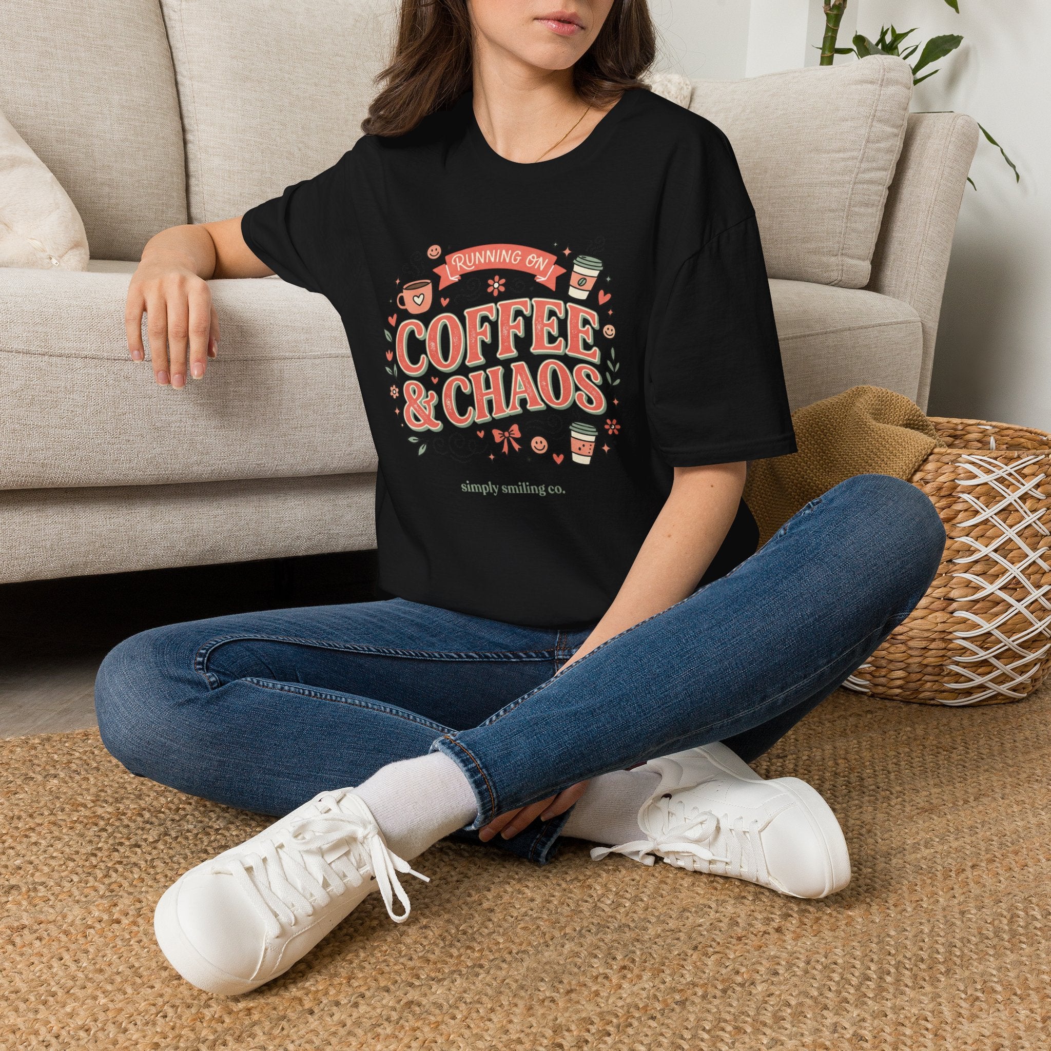 Coffee & Chaos T-Shirt — "Running On Coffee & Chaos" Graphic Tee for Coffee Lovers