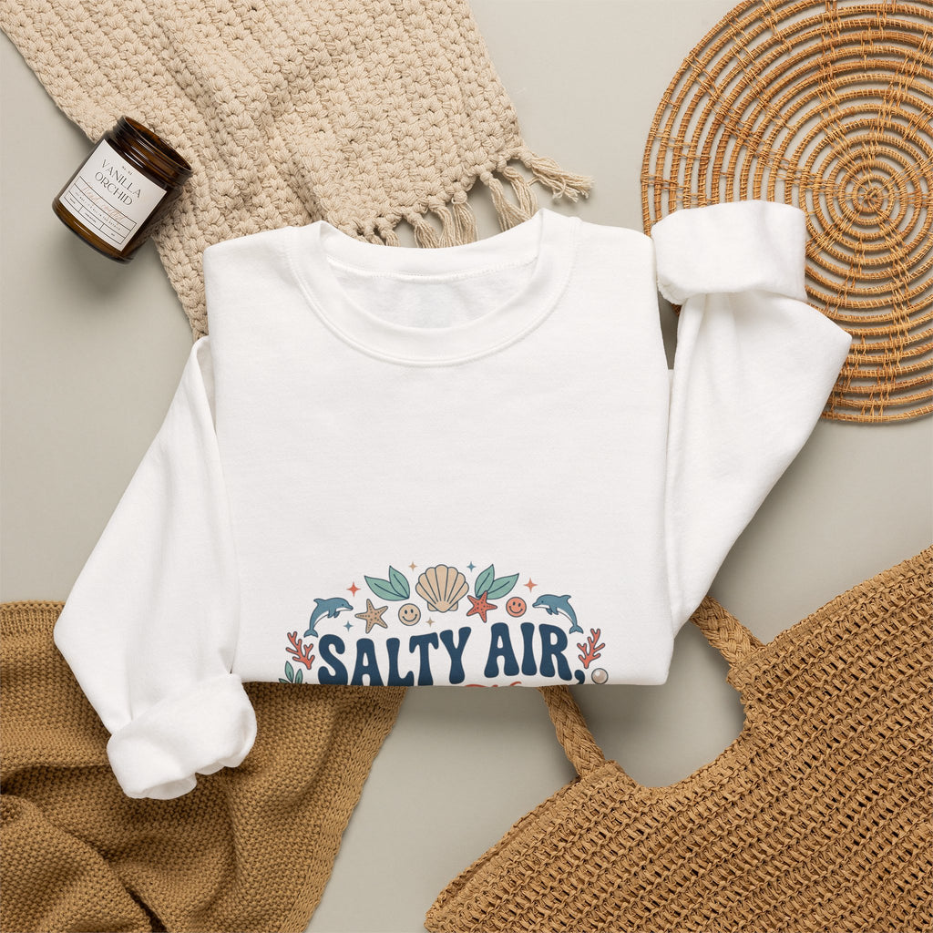 Salty Air Happy Heart Sweatshirt | coastal aesthetic, sea breeze