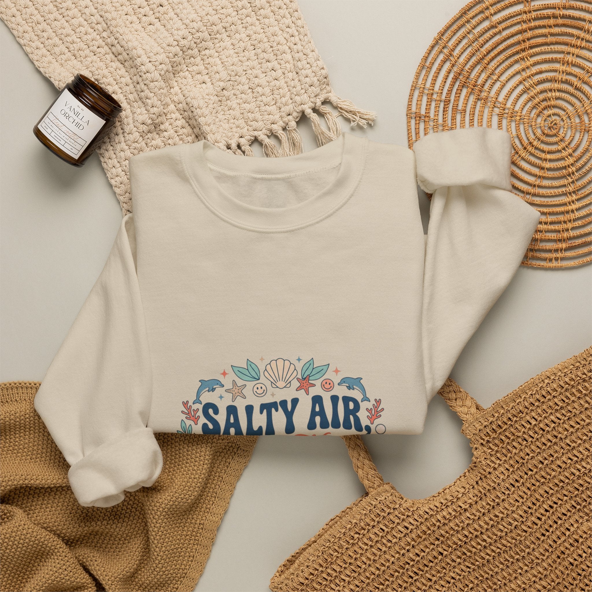 Salty Air Happy Heart Sweatshirt | coastal aesthetic, sea breeze