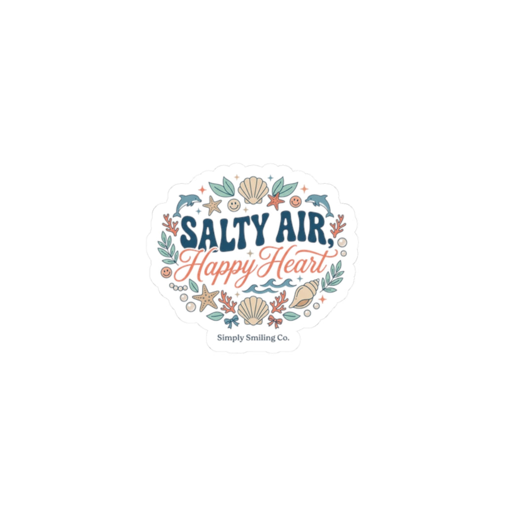 Salty Air Happy Heart Kiss-Cut Stickers | coastal aesthetic, seafoam blue