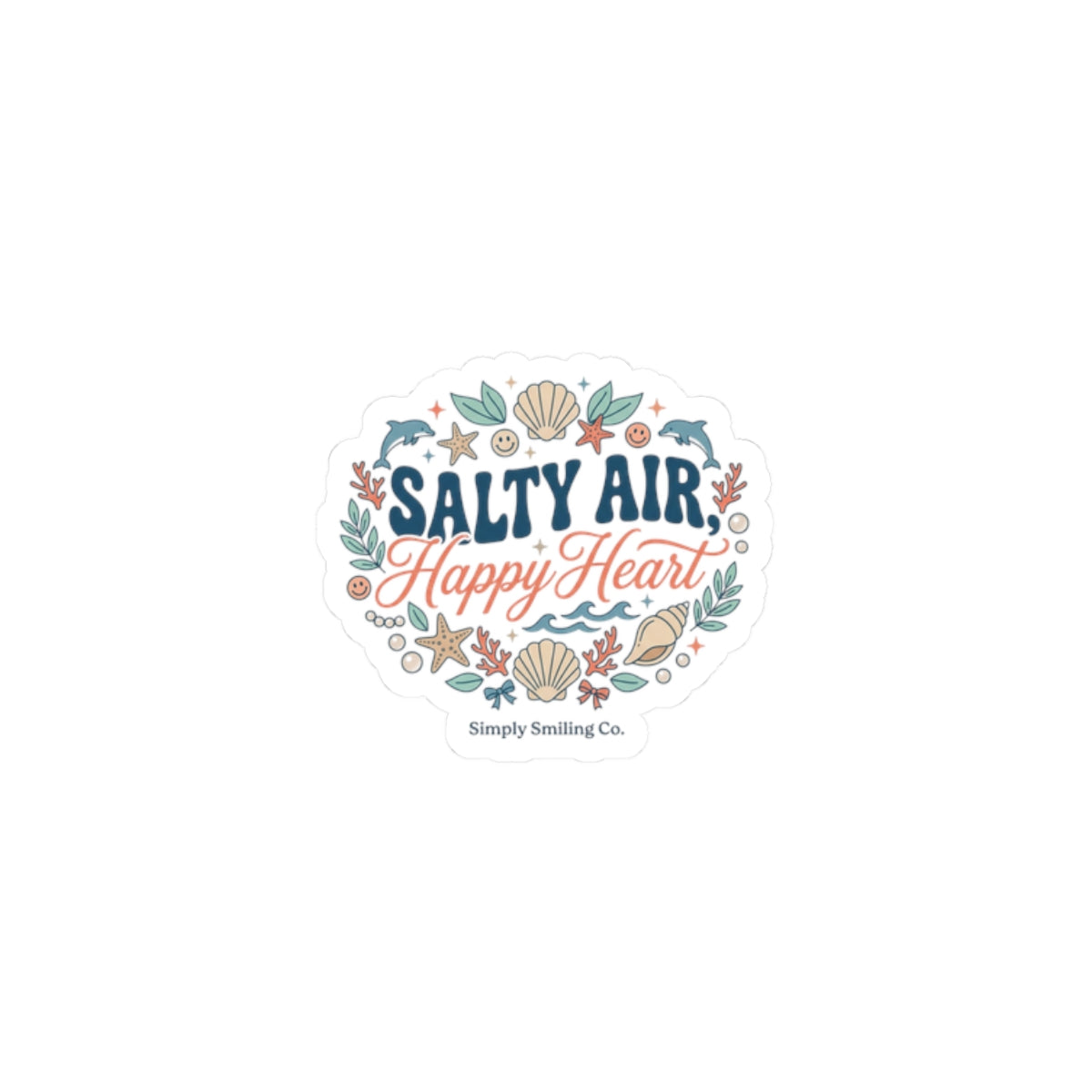 Salty Air Happy Heart Kiss-Cut Stickers | coastal aesthetic, seafoam blue