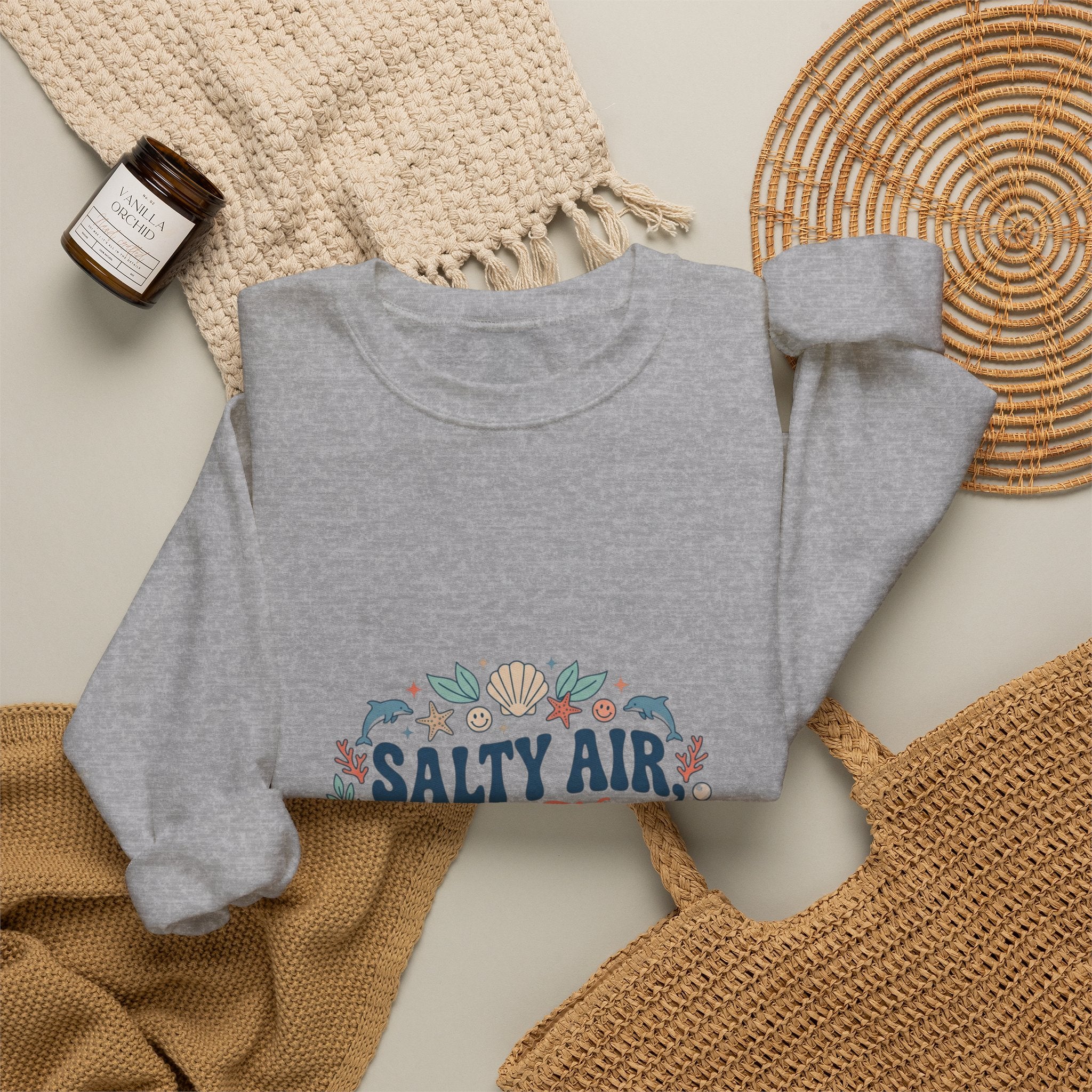 Salty Air Happy Heart Sweatshirt | coastal aesthetic, sea breeze
