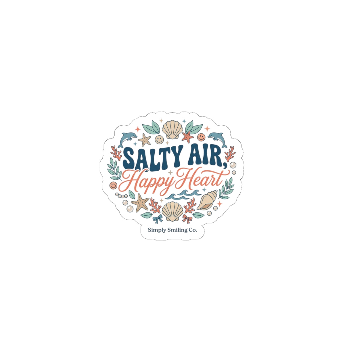 Salty Air Happy Heart Kiss-Cut Stickers | coastal aesthetic, seafoam blue