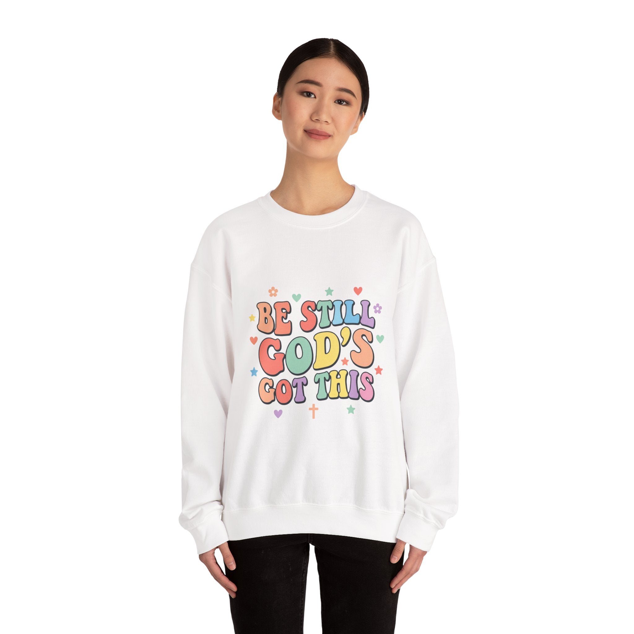 Be Still God's Got This Sweatshirt | Christian encouragement, pastel groovy faith design