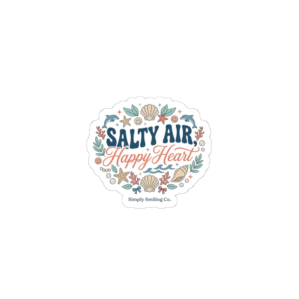 Salty Air Happy Heart Kiss-Cut Stickers | coastal aesthetic, seafoam blue