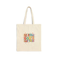 Groovy Pastel Scripture Tote, Christian Encouragement Cotton Canvas Bag | Retro Uplifting