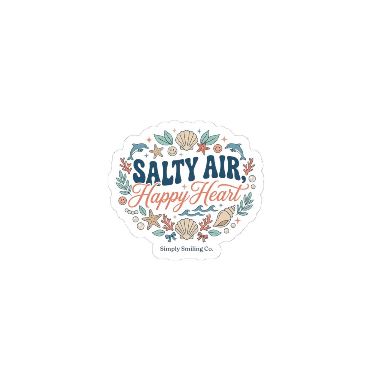 Salty Air Happy Heart Kiss-Cut Stickers | coastal aesthetic, seafoam blue