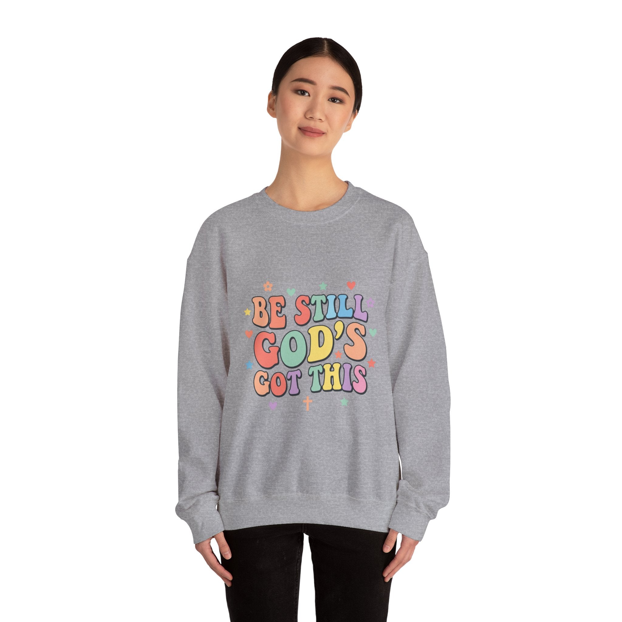 Be Still God's Got This Sweatshirt | Christian encouragement, pastel groovy faith design