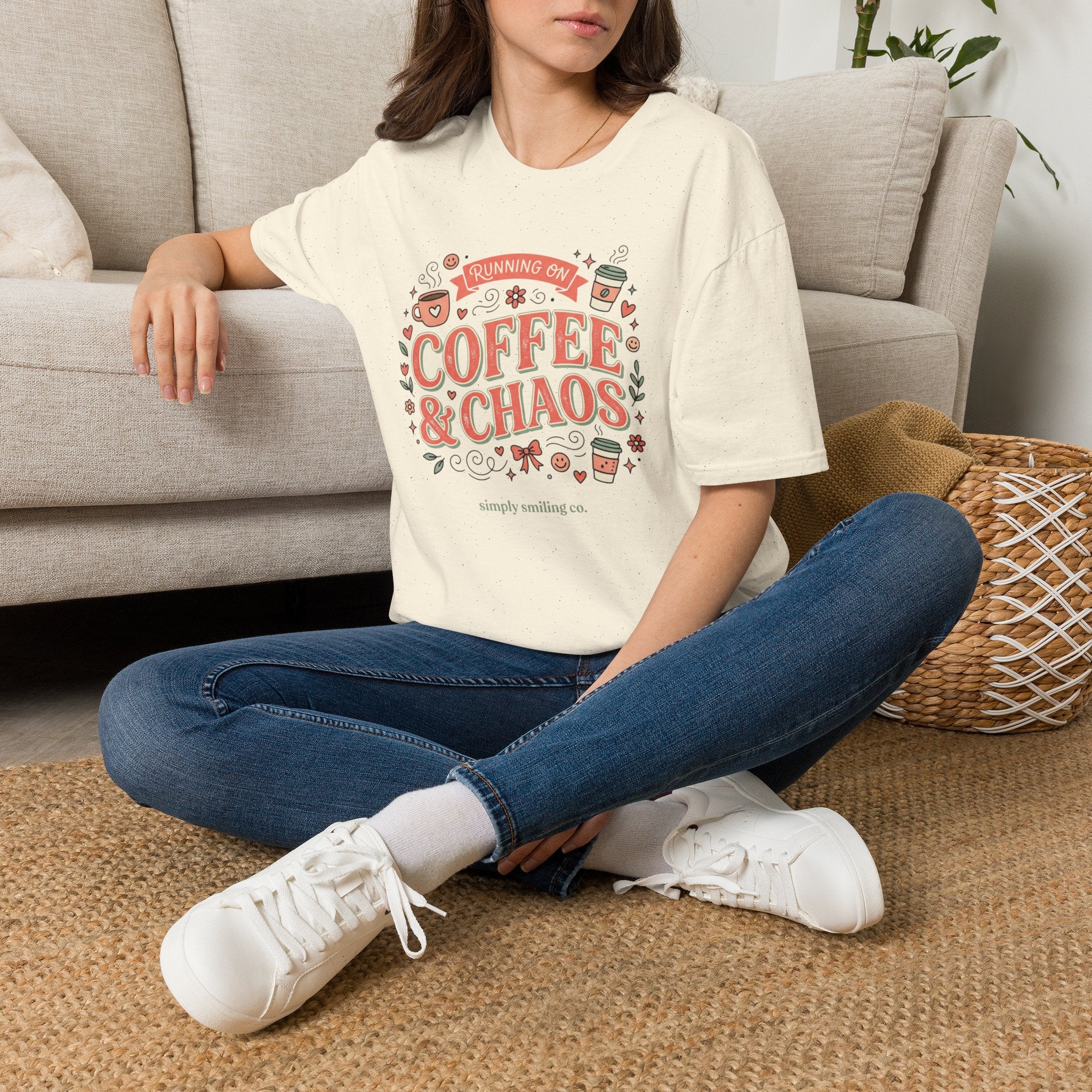 Coffee & Chaos T-Shirt — "Running On Coffee & Chaos" Graphic Tee for Coffee Lovers