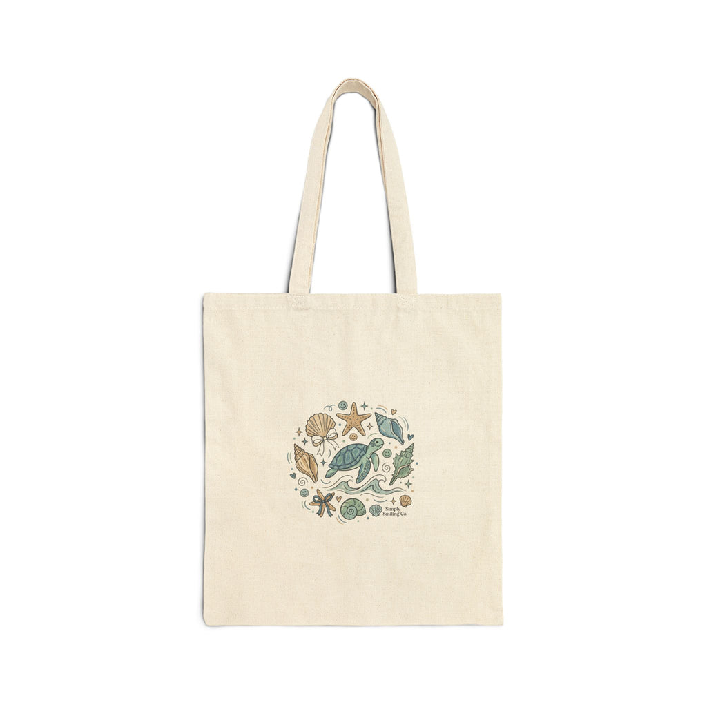 Seaside Shells Tote | Coastal Aesthetic canvas, seafoam blue beach vacation