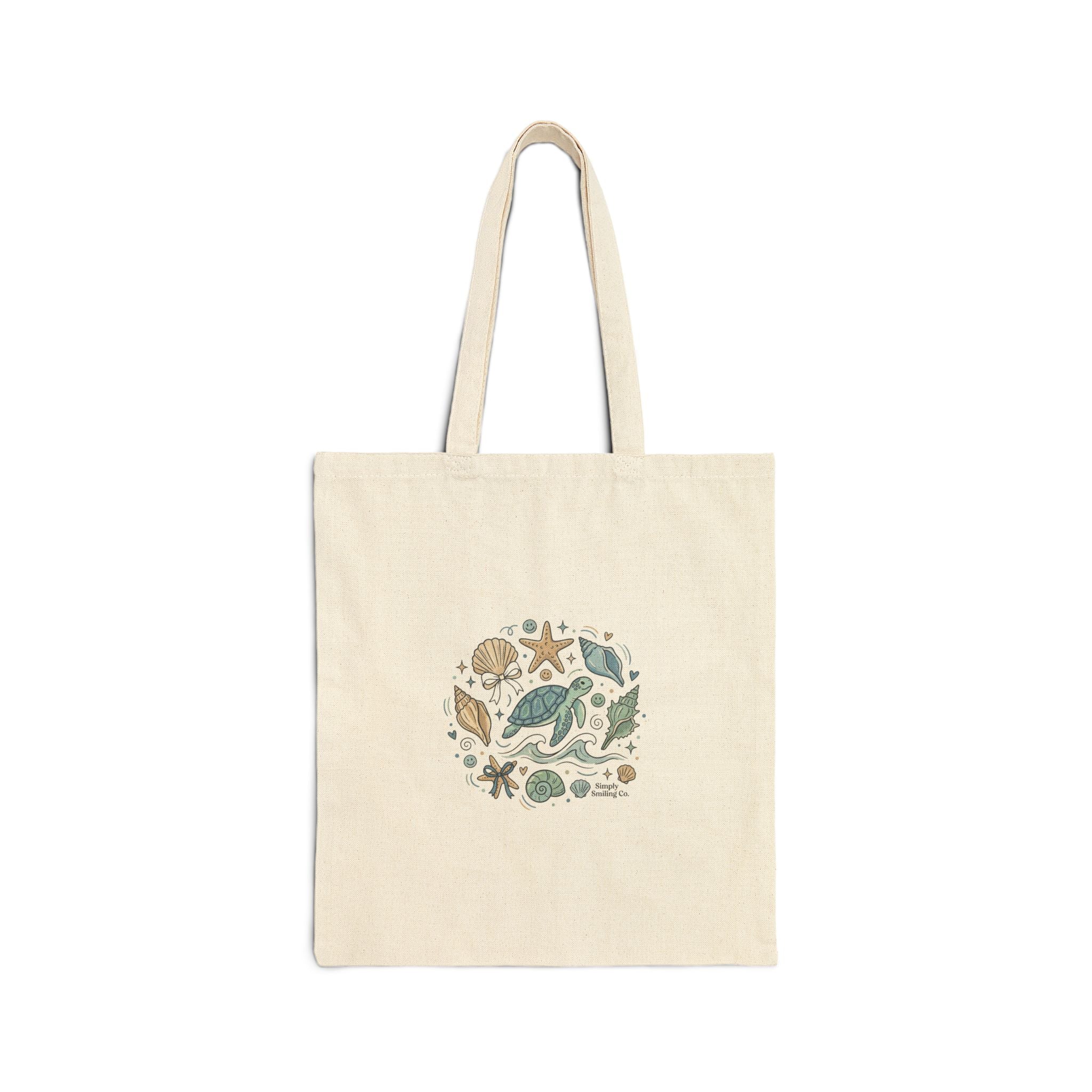 Seaside Shells Tote | Coastal Aesthetic canvas, seafoam blue beach vacation
