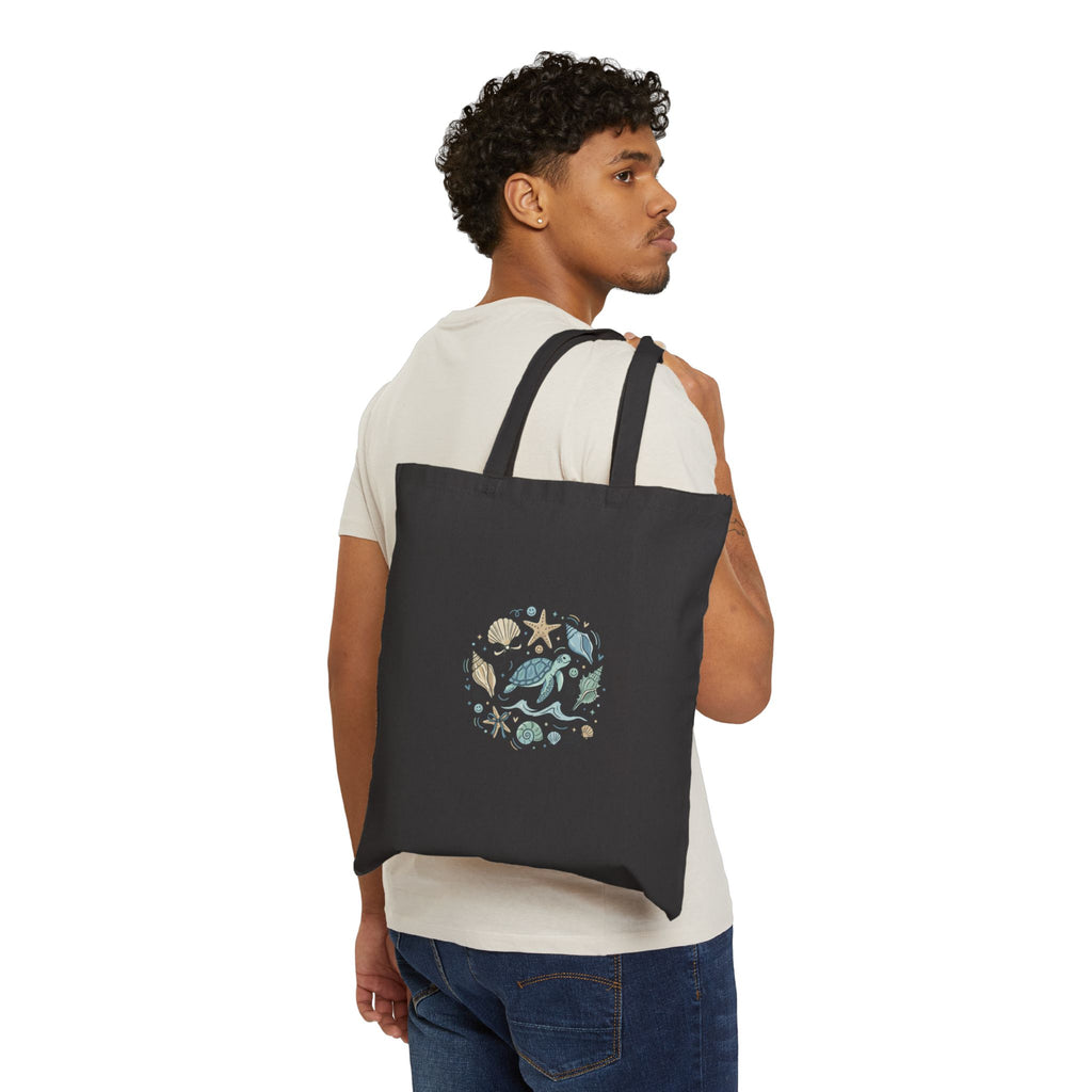 Seaside Shells Tote | Coastal Aesthetic canvas, seafoam blue beach vacation