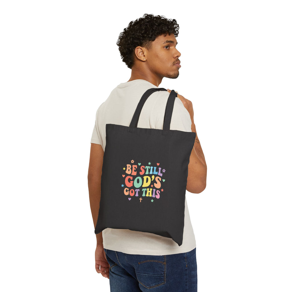 Groovy Pastel Scripture Tote, Christian Encouragement Cotton Canvas Bag | Retro Uplifting