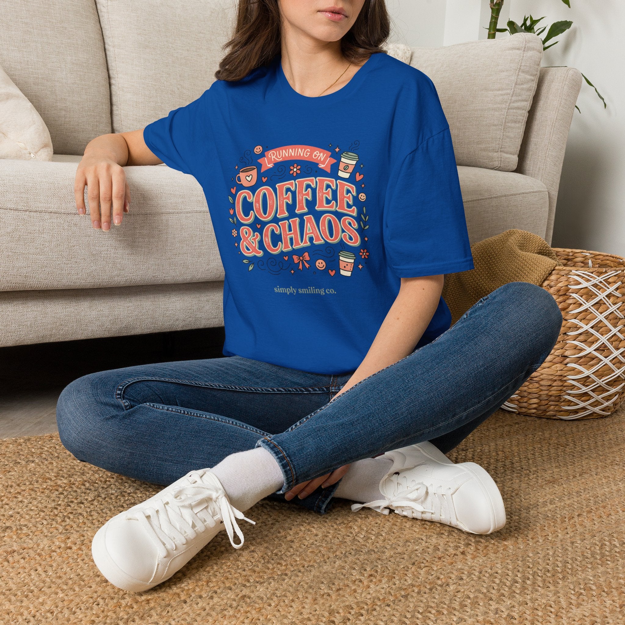 Coffee & Chaos T-Shirt — "Running On Coffee & Chaos" Graphic Tee for Coffee Lovers
